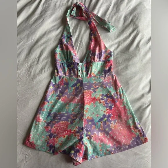 Showpo Colorful Floral Halter Romper One Piece - Picture 1 of 5